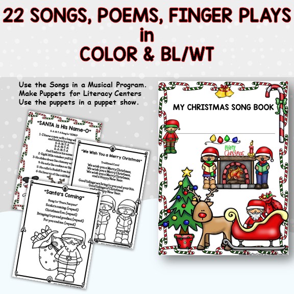 Christmas Songs, Poems and Fingerplays: Literacy, Writing, Reading Activities