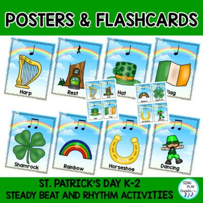St. Patrick's Day steady beat and rhythm activities for Kindergarten and First Grade music classes. Interactive activities to read, play and create rhythms.